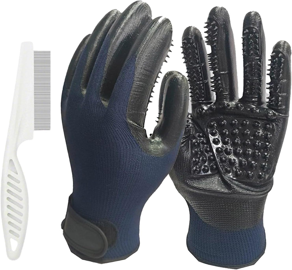 2Pcs Pet De-Shedding Gloves + 1Pcs Pet Flea Comb Dog Cat Universal Bath Massage Brush De Shedding Gloves Clean De-Shedding Comb Left and Right Hand Universal