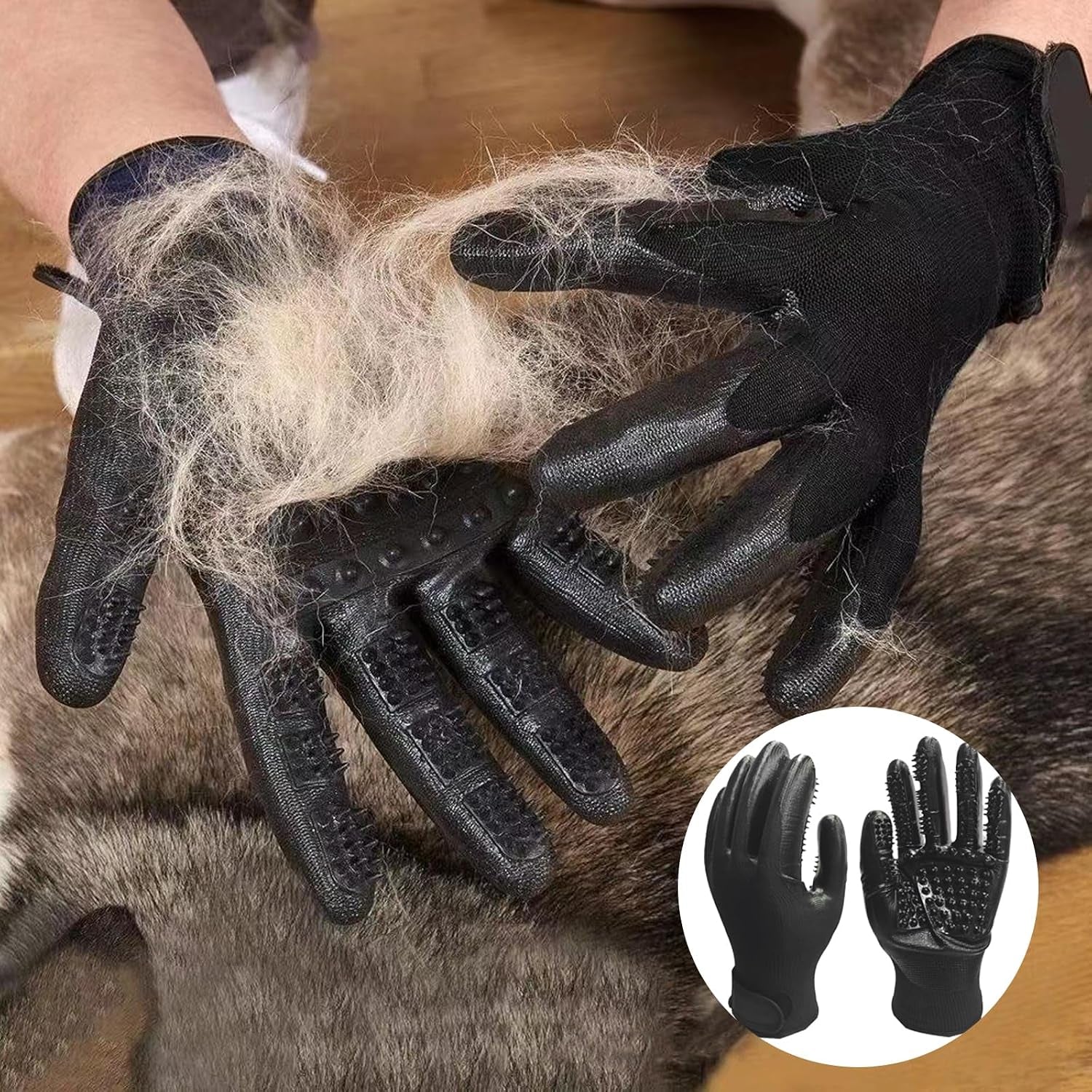 2Pcs Pet De-Shedding Gloves + 1Pcs Pet Flea Comb Dog Cat Universal Bath Massage Brush De Shedding Gloves Clean De-Shedding Comb Left and Right Hand Universal