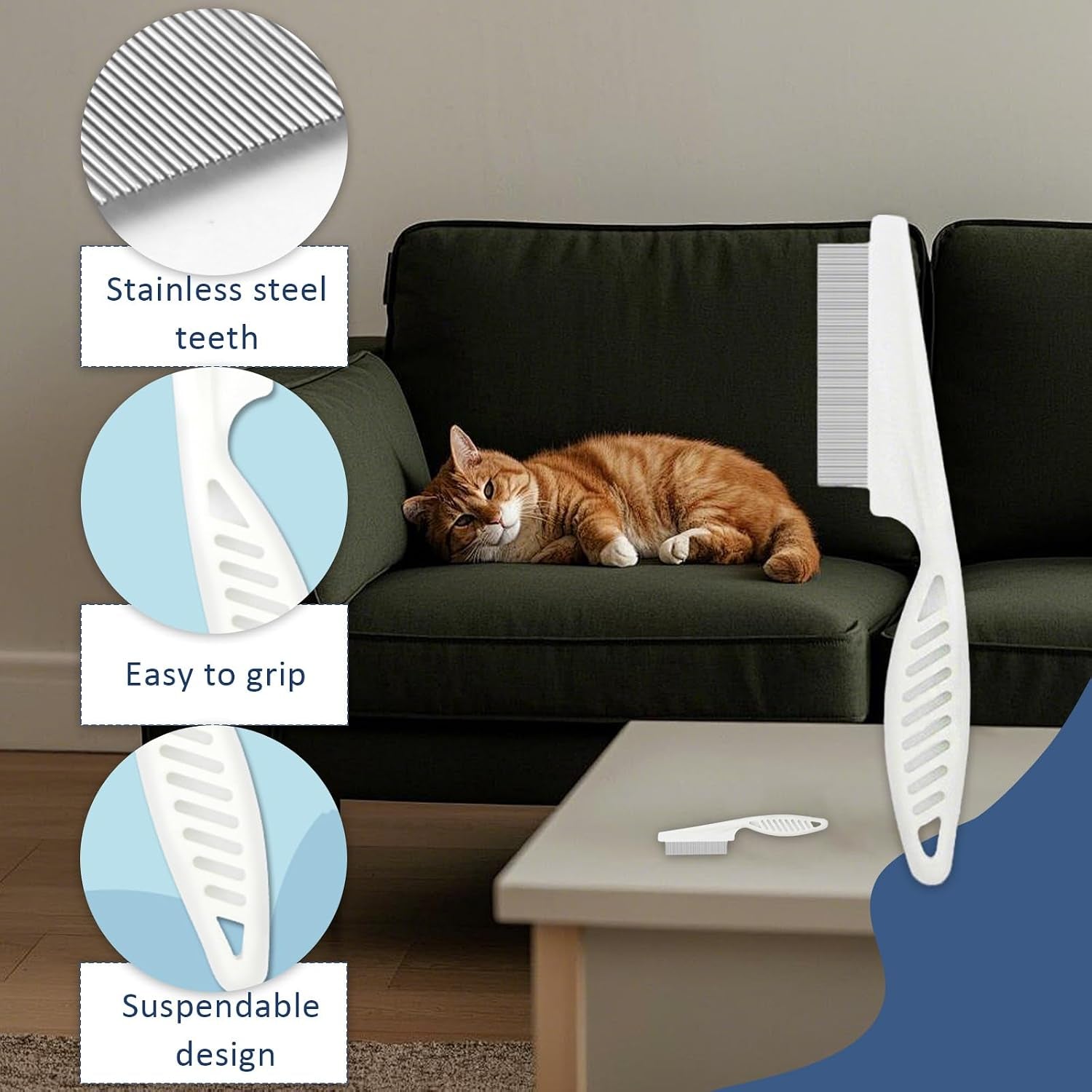 2Pcs Pet De-Shedding Gloves + 1Pcs Pet Flea Comb Dog Cat Universal Bath Massage Brush De Shedding Gloves Clean De-Shedding Comb Left and Right Hand Universal