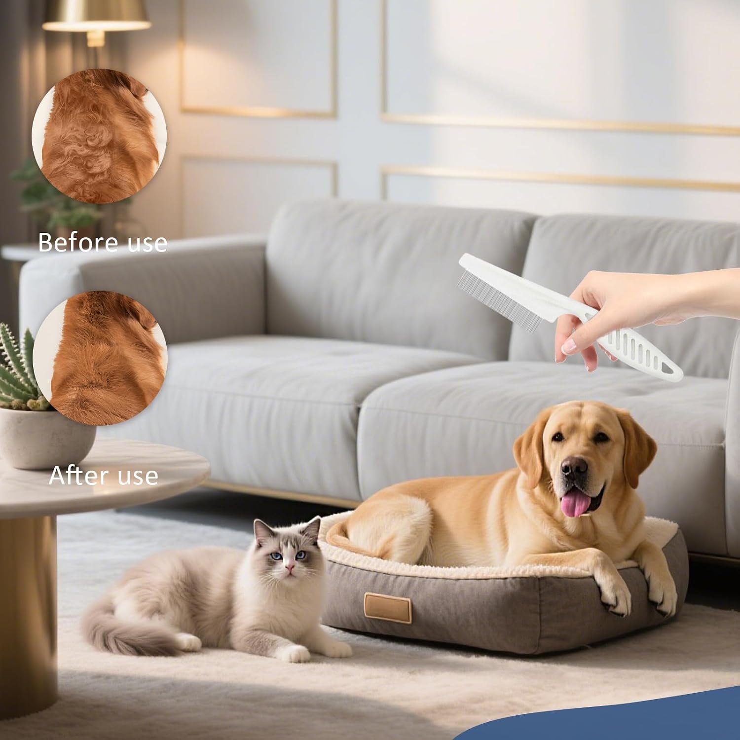 2Pcs Pet De-Shedding Gloves + 1Pcs Pet Flea Comb Dog Cat Universal Bath Massage Brush De Shedding Gloves Clean De-Shedding Comb Left and Right Hand Universal