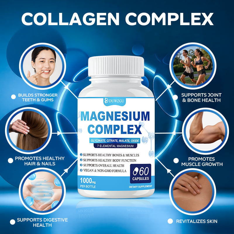 Magnesium Complex Supplement with Glycinate Citrate, Malate Oxide, Supports Bone, Muscle Digestive Health, Vegan Non-Gmo, 60 Capsules