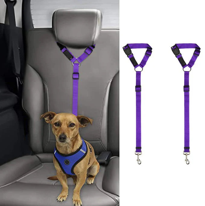 Adjustable Dog Car Seat Belt Restraint – 2 Pack Headrest Safety Leash for Pets