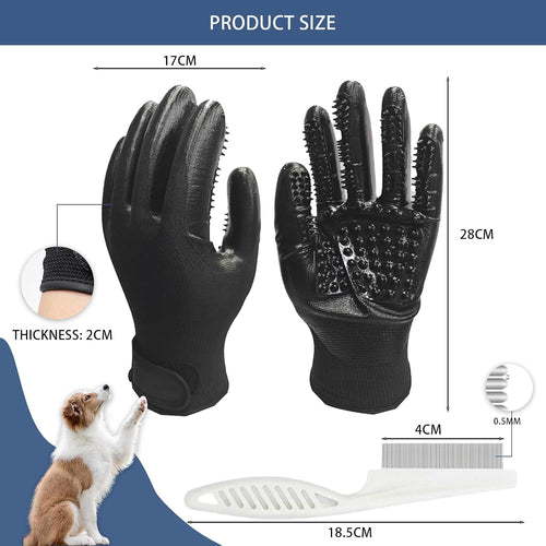 2Pcs Pet De-Shedding Gloves + 1Pcs Pet Flea Comb Dog Cat Universal Bath Massage Brush De Shedding Gloves Clean De-Shedding Comb Left and Right Hand Universal