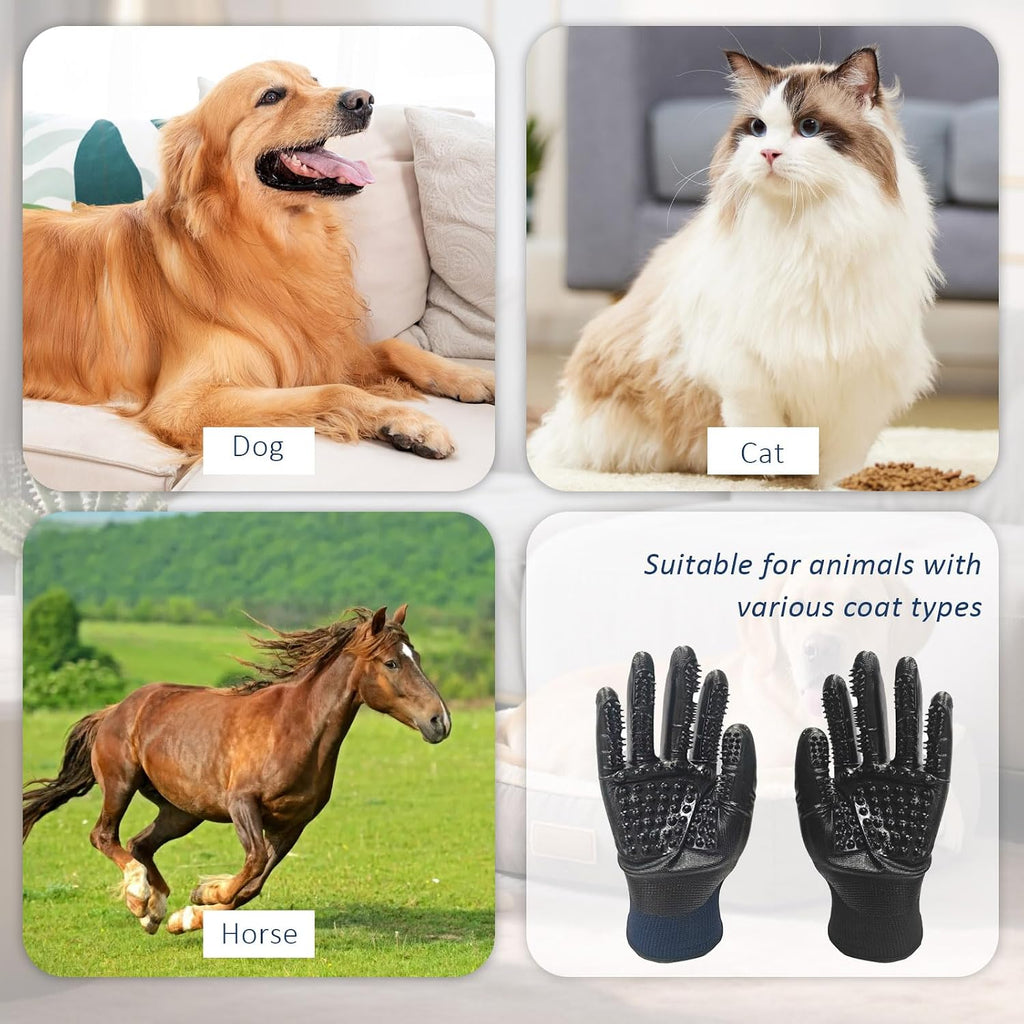 2Pcs Pet De-Shedding Gloves + 1Pcs Pet Flea Comb Dog Cat Universal Bath Massage Brush De Shedding Gloves Clean De-Shedding Comb Left and Right Hand Universal