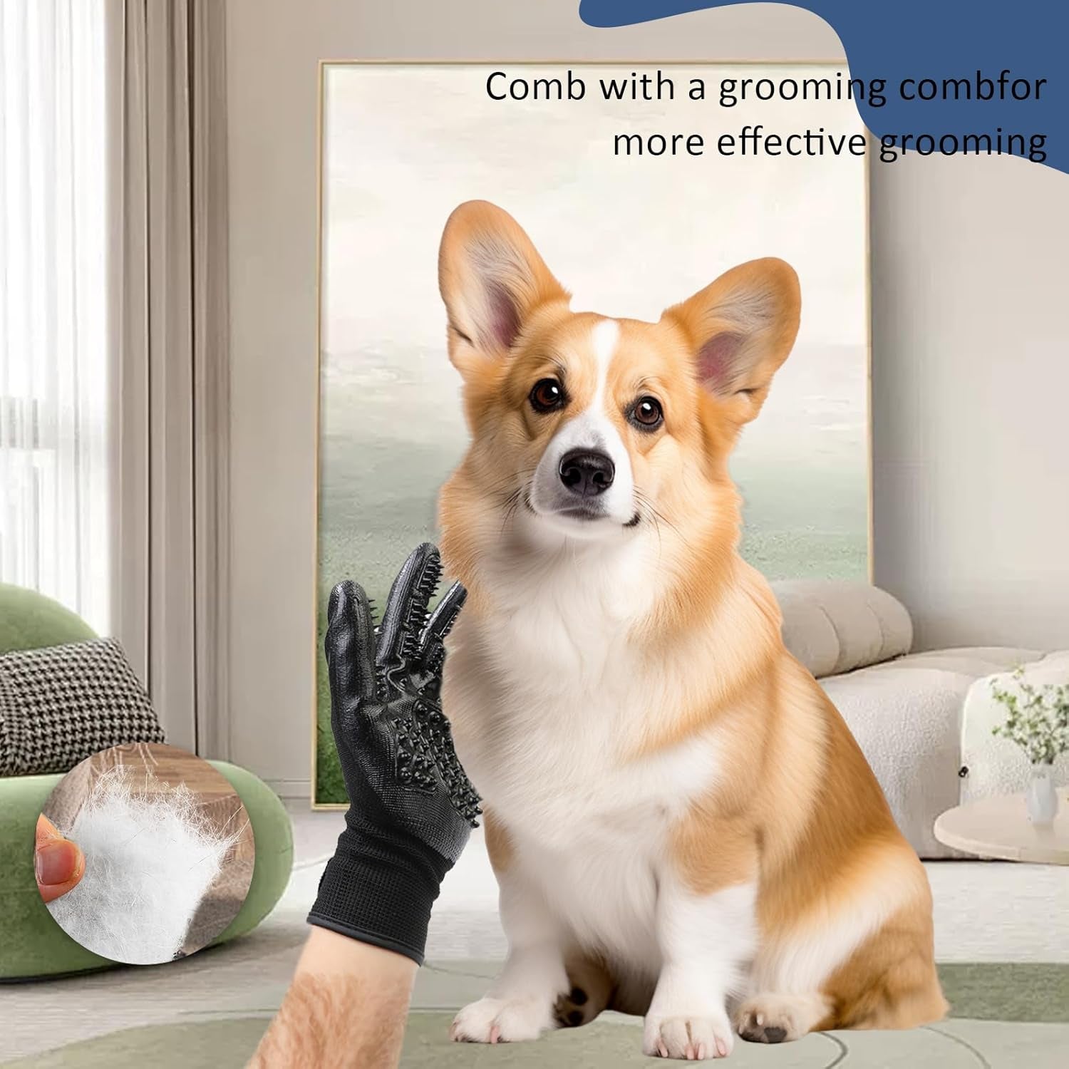 2Pcs Pet De-Shedding Gloves + 1Pcs Pet Flea Comb Dog Cat Universal Bath Massage Brush De Shedding Gloves Clean De-Shedding Comb Left and Right Hand Universal