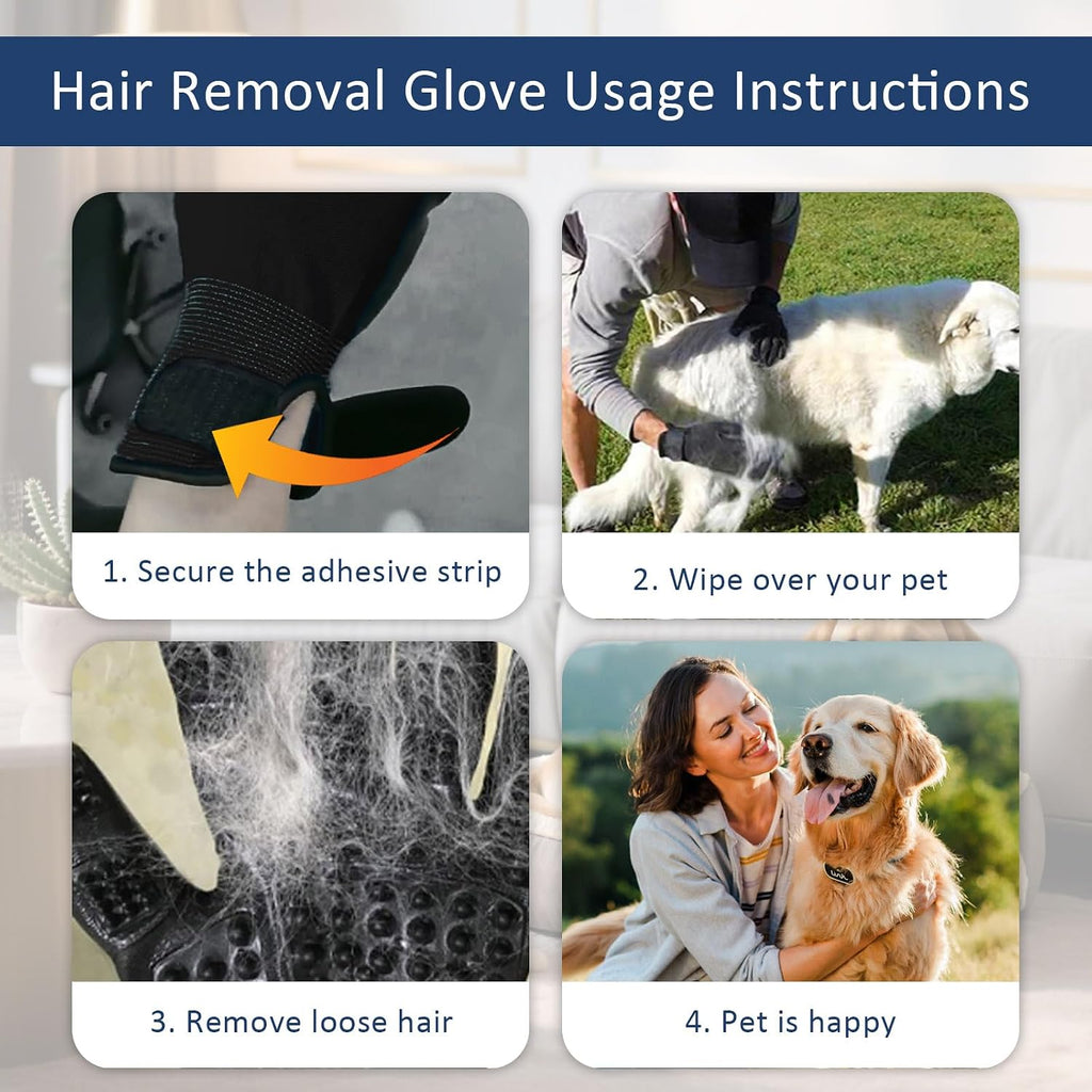 2Pcs Pet De-Shedding Gloves + 1Pcs Pet Flea Comb Dog Cat Universal Bath Massage Brush De Shedding Gloves Clean De-Shedding Comb Left and Right Hand Universal